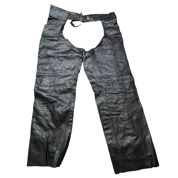 MataGear Inc Men’s 4XL Leather Motorcycle Chaps Pants with Button Zip Closure - Picture 1 of 8